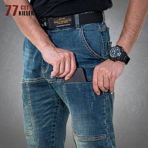 Denim Tactical Pants Men Military Breathable Wear-resistant Cowboy Trousers Male Outdoor Commute Casual Multi-pocket Cargo Pants
