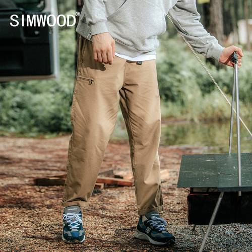 SIMWOOD 2022 Autumn New Oversize Loose Belted Canvas Trousers Men High Quality Safari Style Ankle-Length Pants Brand Clothing