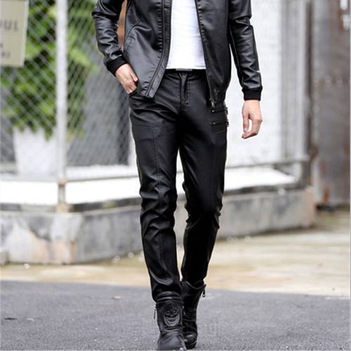 Plus Size Men Leather Pants Black Casual Motorcycle PU Leather Pencil Pants Male Trousers 2021 Spring Autumn High Quality