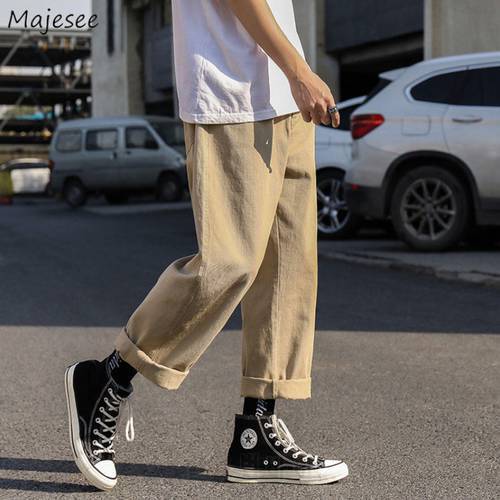 Men Casual Pants Vintage Retro All-match Cargo Trousers Stylish Solid Simple High Street Loose Versatile Straight Korean Style