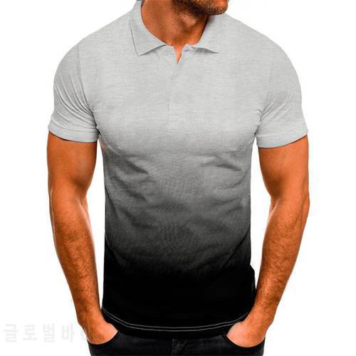 New Fashion Man Polo Shirt Summer Gradient Color Casual Cotton Short Sleeve Patchwork High Quantity Polo Shirts for Men