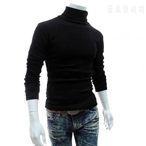 2021 Slim Solid Color Turtleneck Sweater Mens Winter Long Sleeve Warm Knit Sweater Classic Solid Casual Bottoming Shirt