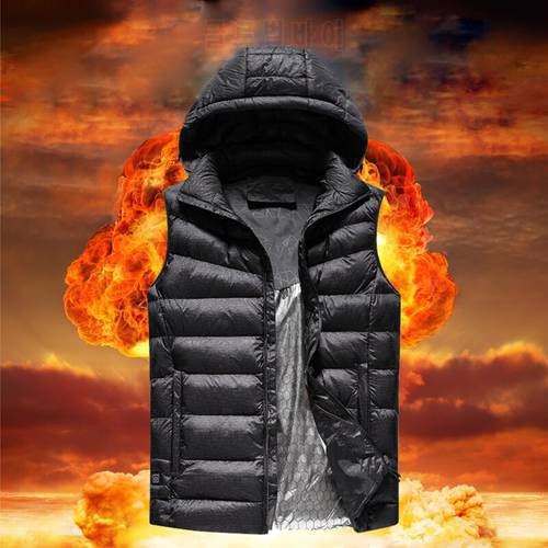 New Mens Hooded Heated Sleeveless Vests Winter Smart Heating Warm Men&39s Outdoor Waistcoat Casual Zipper High Quality Men Vest
