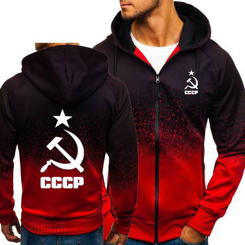 Men Hoodies Unique CCCP Russian USSR Soviet Print Gradient Hooded Mens Jacket Sweatshirt Fleece Tracksuits Male Masculino