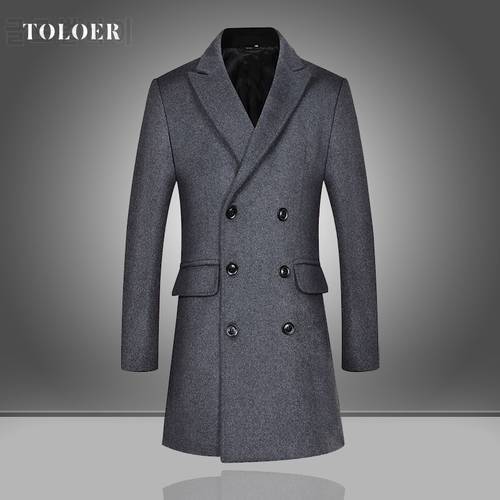 2022 New Woolen Coat Men Mid-length Double-breasted Mens Coats Wool Blends Business Casual Men&39s Solid Color Outwear High Brand