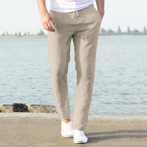Men&39s High Waist Trausers Summer Pants Clothing Novelty 2021 Linen Loose Cotton Elastic Band Thin Work Vintage Wide Legs Pants