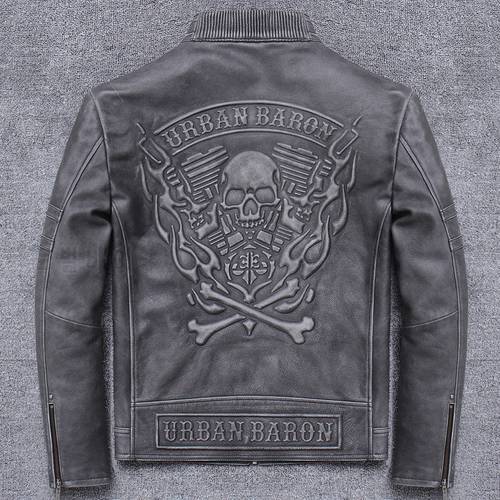 Free shipping.Man cool motor cowhide Jacket,men&39s genuine Leather slim biker coat.cool punk skull jackets,vintage leather jacket