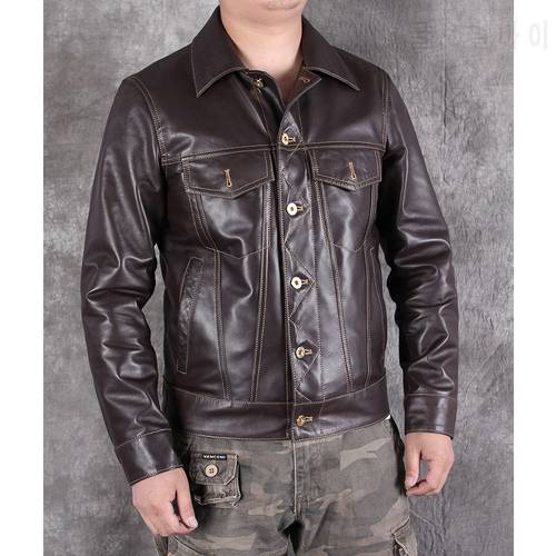 Free shipping.2020 new Mens slim genuine leather jacket,classic 507 style sheepskin coat,casual leather jacket,fashion