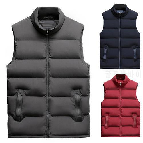 Casual Men Winter Stand Collar Pocket Zipper Vest Plus Size Thick Warm Waistcoat sleeveless Vest men cotton Thick jacket
