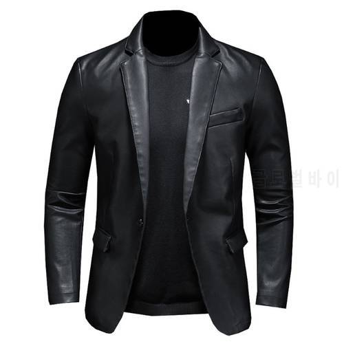 2022 Autumn New Korean Version of High-quality Fashion Handsome Simple Leather Jacket Men Slim Suit Windproof Coat 5XL Blazers