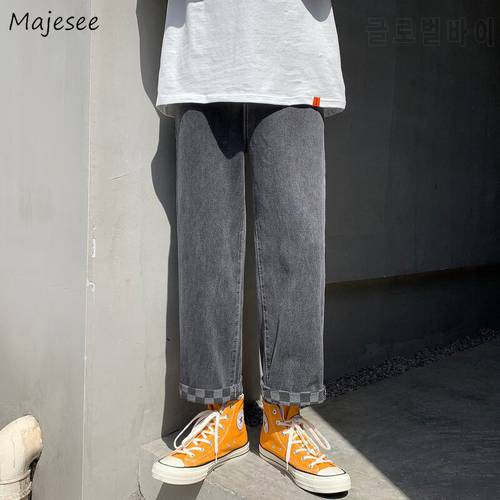 Jeans Men Summer Baggy Ankle-length Patchwork Plaid Harajuku Fashion Chic Cool Casual Loose Vintage Retro Plus Size Denim Cozy
