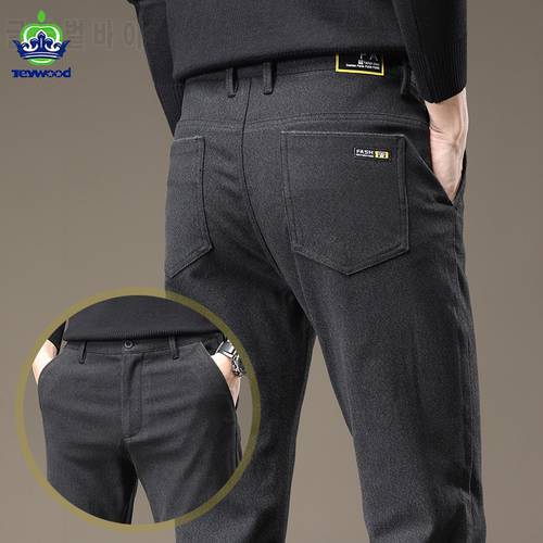 2022 New Men&39s Pants Slim Casual Pants Full Length Brushed Fabric Business Stretch Trousers Male Black Blue Pantalones 28-38