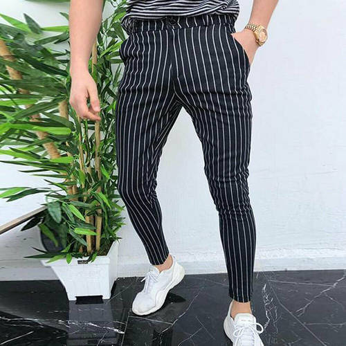 Fashion Men&39s Slim Fit Stripe Business Formal Pants Casual Office Skinny Long Straight Joggers Sweat Pants Trousers man pant