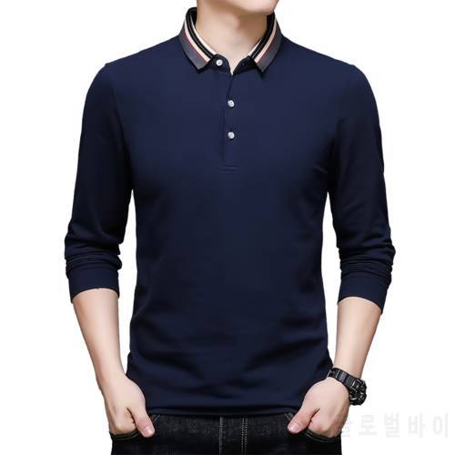 Autumn New 100% Cotton Long Sleeved Polo Shirt for Men Solid Men&39s Polos High Quality Social Business Shirts Brand Men Clothing