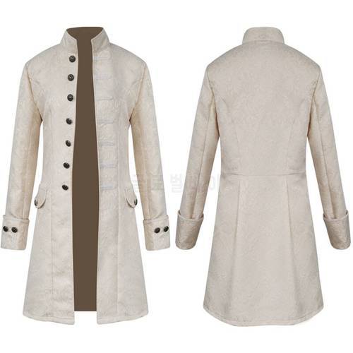 White Jacquard Long Coat Men Steampunk Vintage Tailcoat Jacket Gothic Victorian Frock Coat Cosplay Costume Halloween Uniform 4XL