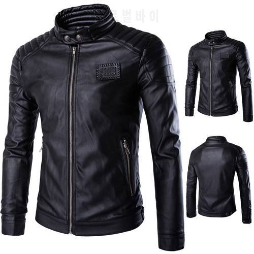 Men Slim Fit Leather Jackets High Quality Male Stand-up Collar PU Leather Jackets and Coats Men Black Motorcycle Jacket Size 5XL