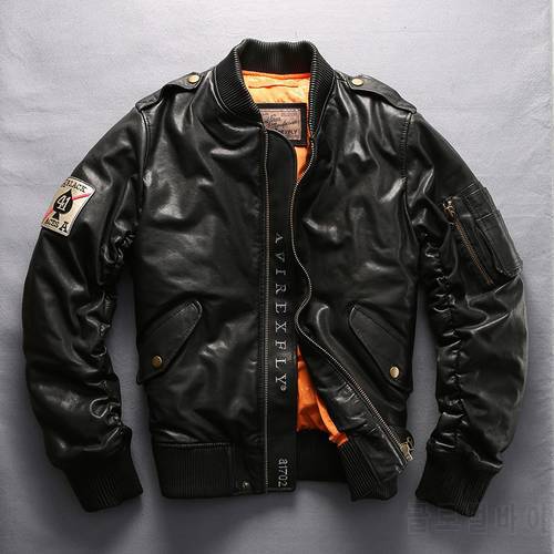 2019 flight jacket Men &39s Down Jacket Black SheepSkin stand Collar Baseball jacket genuine Leather Jacket men winter coat for me