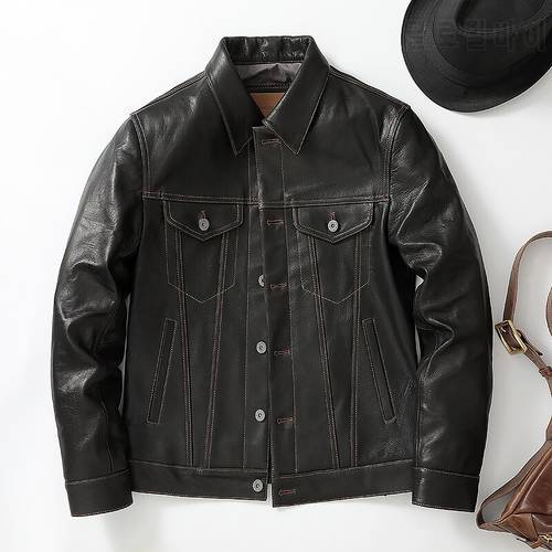 Free shipping.classic casual 557 leather coat.fashion black man soft sheepskin jacket.Plus size quality slim leather clothes.