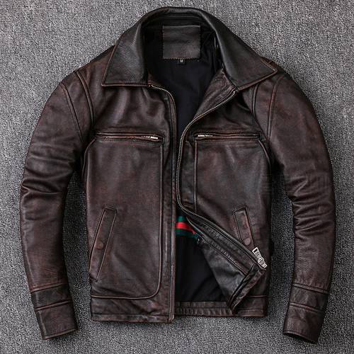 Cowhide Men New Coat Men&39s Genuine Leather Jacket Vintage Style Man Leather Clothes Motorcycle Biker Jackets