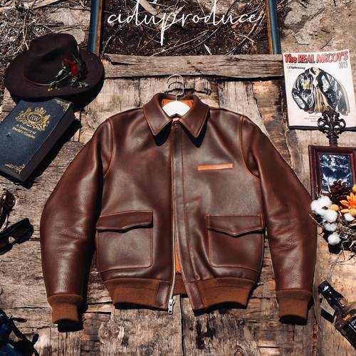 YRFree shipping.No.1 classic style Us Air force leather jacket.A-2 leather coat.Super heavy 1.4-1.8mm cowhide.Luxury Cidu