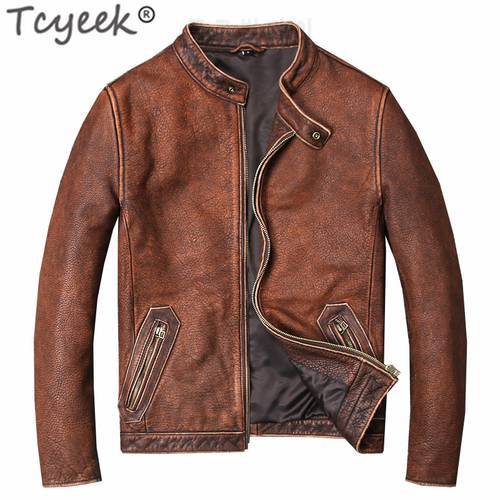 Tcyeek Plus Size Real Leather Coat Men Autumn Winter Clothes 2020 Streetwear Genuine Leather Jacket Fit Men&39s Leather Jacket 681
