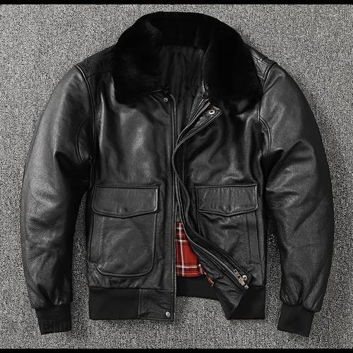 YRFree shipping.2022 Brand new winter warm Classic G1 genuine leather jacket.Men Euro size black cowhide thick top gun coat