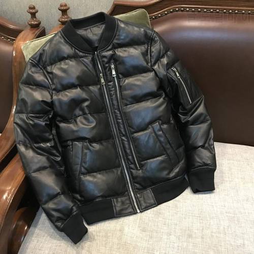 YRFree shipping.Men Classic casual genuine leather jacket.80% white duck down sheepskin coat.Super winter warm leather clothes