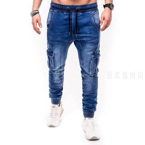 Casual Men Fashion Color Block Multi Pockets Sports Long Cargo Pants Work Trousers for Men jeans