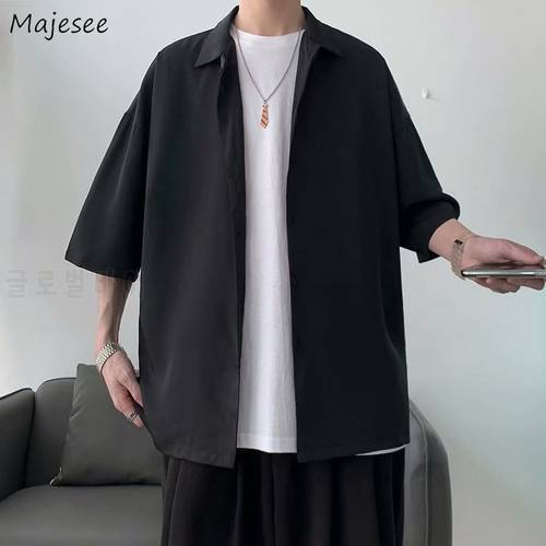 Half Sleeve Shirts Men Solid Color Loose Oversize S-3XL Harajuku All-match Simple Summer Draped High Quality Korean Style Casual