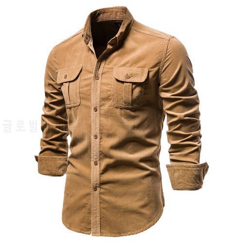Quality New Single Breasted 100% Cotton Men&39s Shirt Business Casual Fashion Solid Corduroy Men Shirts Autumn Slim Dress Shirts