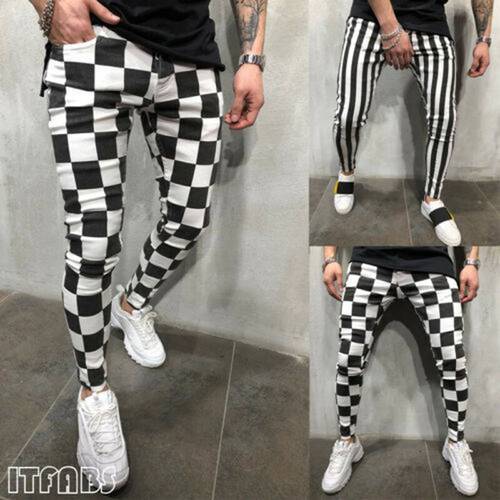 2019 New Brand Fashion Summer Men&39s Fashion Casual Slim Pants Comfortable Stretch Striped Plaid Pants US