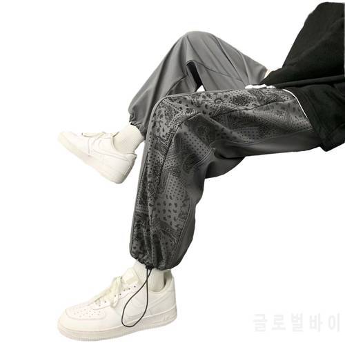 Korean Men&39s Fashion Graphic Print Casual Pants Summer Men Streetwear Hip Hop Jogging Pants All-match Black Straight-leg Pants