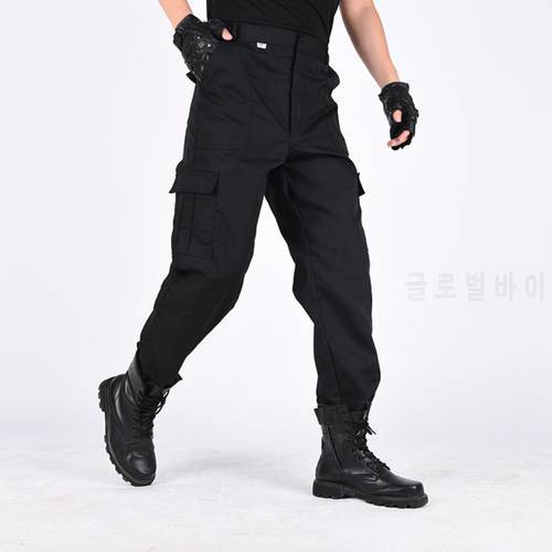 Men Solid Color Multi Pockets Training Long Cargo Pants Hiking Straight Trousers Work Trousers Outdoor Straight Pant Cargo Pants