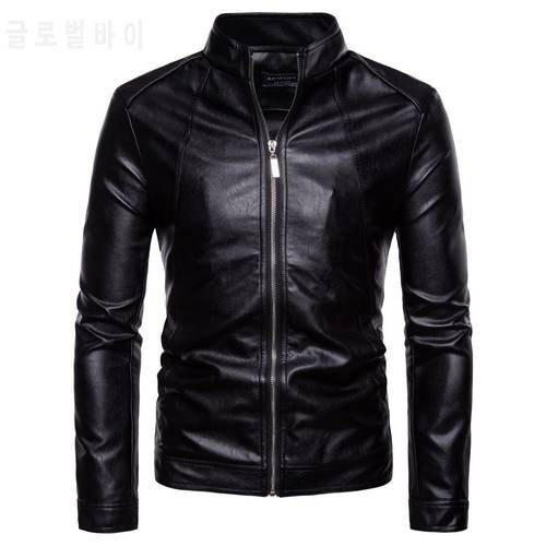 Spring Fall 2022 New Collar Male Locomotive Leather Fashion Pure Color Washed PU Leather Jacket