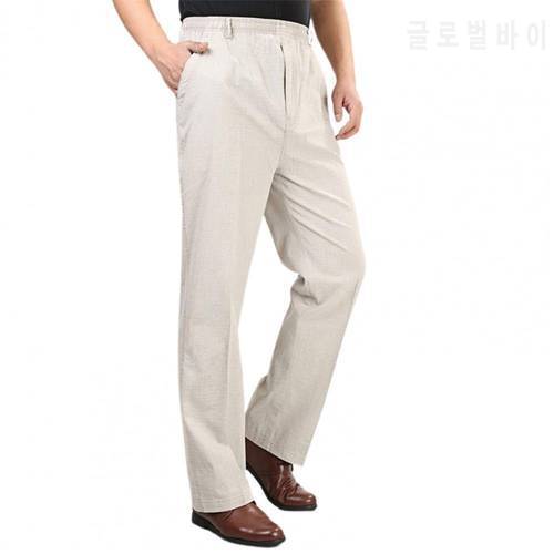 Casual Men Trousers High Waist Deep Crotch Breathable Elastic Waist Straight Thin Pants for Daily Wear Men Wedding Clothing