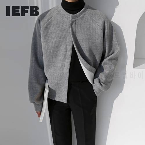 IEFB men&39s wear cardigan round collar jackets Korean loose autumn long sleeve causal coat with velvet trend clothes black gray