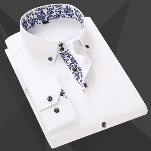 Quality Patchwork Collar Floral Men&39s Casual Shirts Fashion Long Sleeve Print Slim Fit Soft Male Button-down Dress Shirt