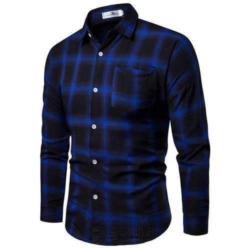 Men&39s Summer And Autumn Shirt Fashion Casual Business Leisure Plaid Printing Long-sleeved Tops Blouse Oversized Shirts Male