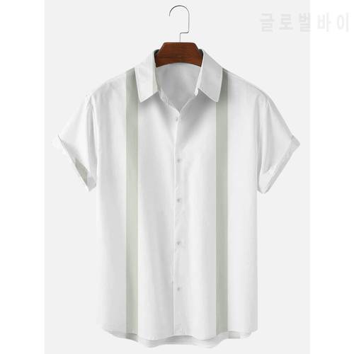 New Striped Pattern Creative 3D Digital Printing Short-sleeved Summer Break Loose Shirt For Men