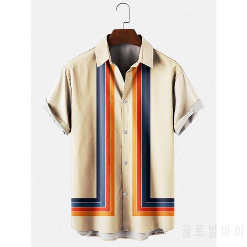 2021 New Summer Stripes 6 Creative 3D Digital Printing Trend Loose Short Sleeve Shirt Men&39s Top