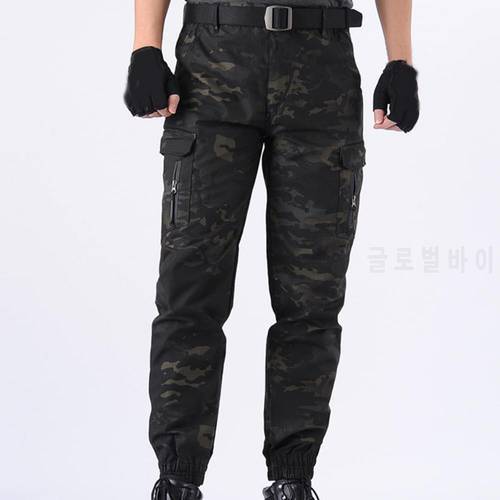 HotMan Pants Multi Pockets Training Slacks Deep Crotch Camouflage Print Ankle Tied High Waist Men Cargo Pants for Outdoor Sports