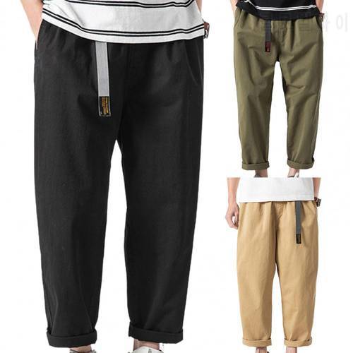 Summer Pants Men Cotton Blend Solid Color Multi Pockets Belt Lettter Print Men Cargo Pants Harem Pants Sports Streetwear 2021
