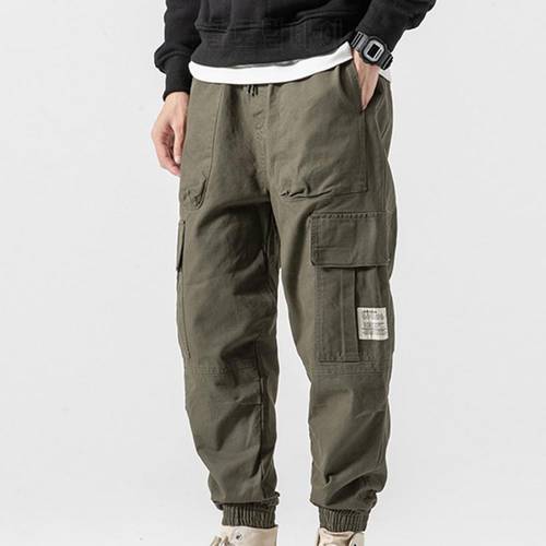 Cargo Pants Solid Color Multi Pockets Men Mid Rise Drawstring Trousers for Daily Wear