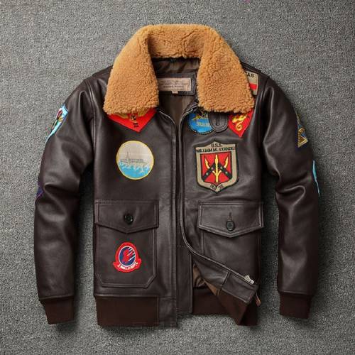 G1 Air Force Flight Leather Jacket Men&39s Wool Collar Top Layer Cowhide and Cotton Jacket Top Gun same as Tom