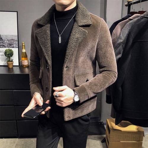 Men Winter Windbreaker Korean Version of Slim Long Wool Casual Woolen Coat Fashion Temperament Trend Slim Coat Large Size S-3XL
