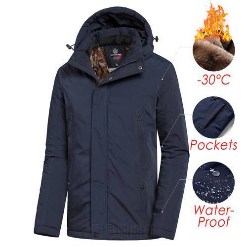 Men 2022 Winter New Casual Long Thick Fleece Hooded Waterproof Parkas Jacket Coat Men Outwear Fashion Pockets Parka Jacket 46-58