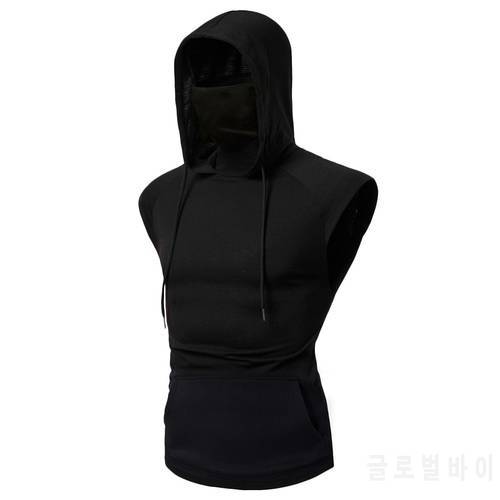 KANCOOLD Men&39s tank top Free shipping Mens Mask Button Sports Vest Hooded Splice Large Open-Forked Male Vest gym clothing