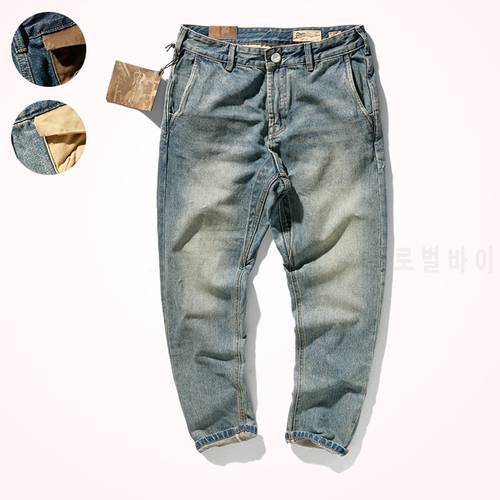 2021 Spring New Heavyweight Jeans Men&39s Fashion American Casual Washed Old Denim Pencil Pants Men&39s Retro Tapered Straight Pants
