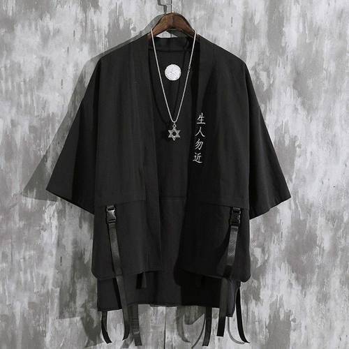 Men&39s Black Haori Cardigan Kimono Short Sleeve Shirt Samurai Japanese Style Loose Yukata Shirts Streetwear Casual Thin Tops