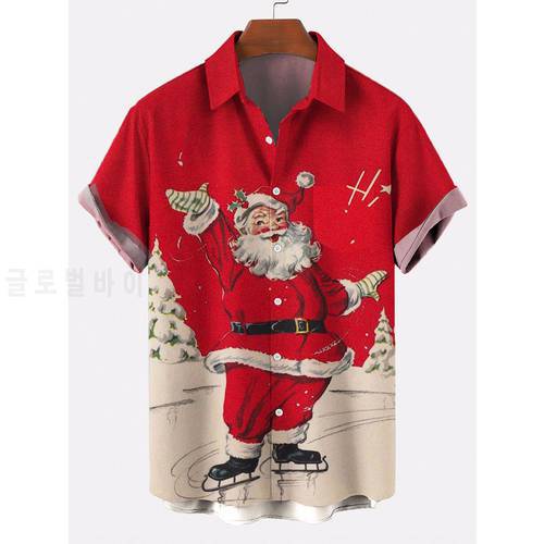 2021 New Cross Santa Claus Series 3d Digital Printing Trend Loose Short-sleeved Shirt Men&39s Top